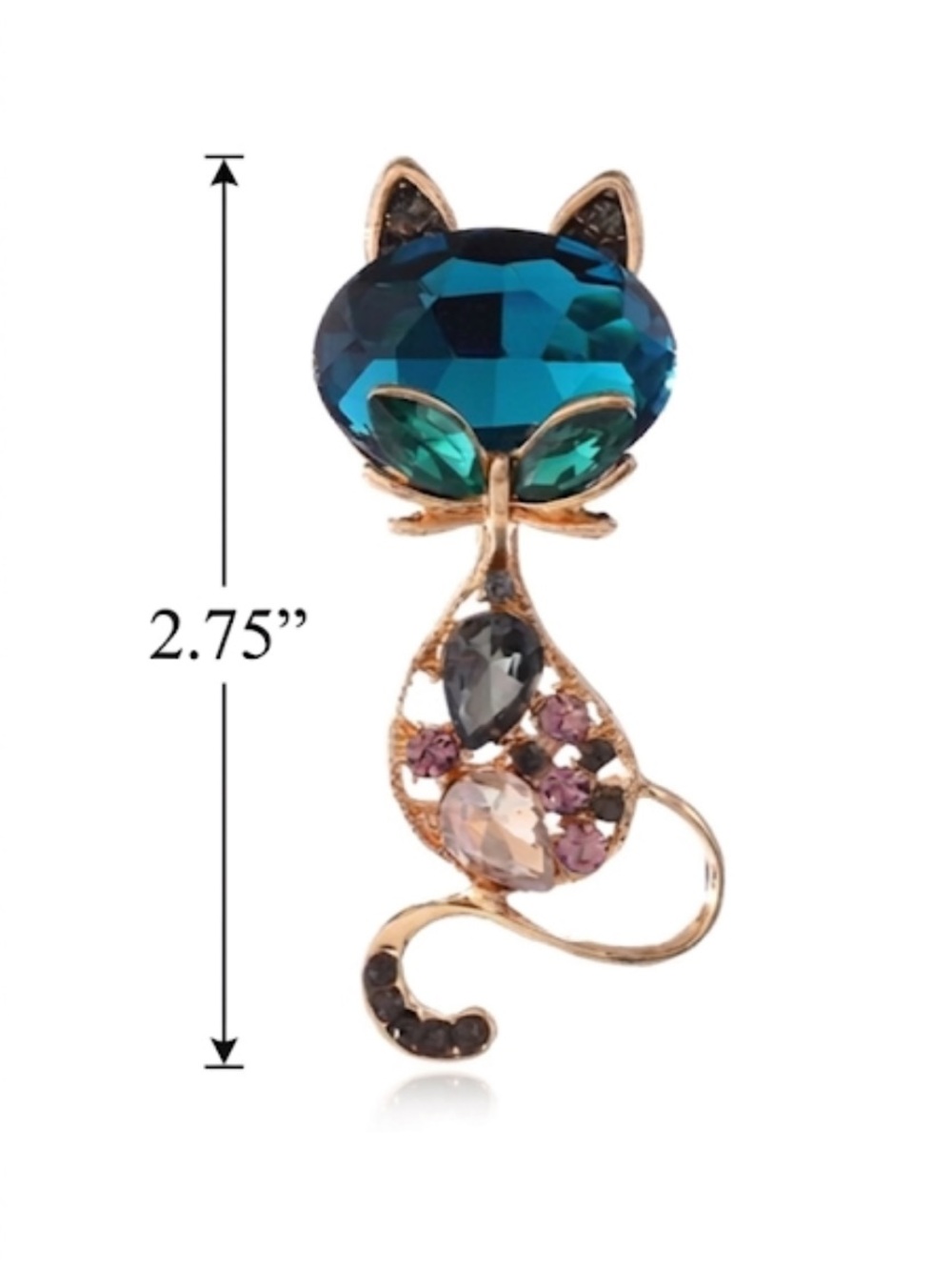 Crystal Cat Brooch Pin – Elegant Animal Jewelry Gift for Women - Picture 4 of 5